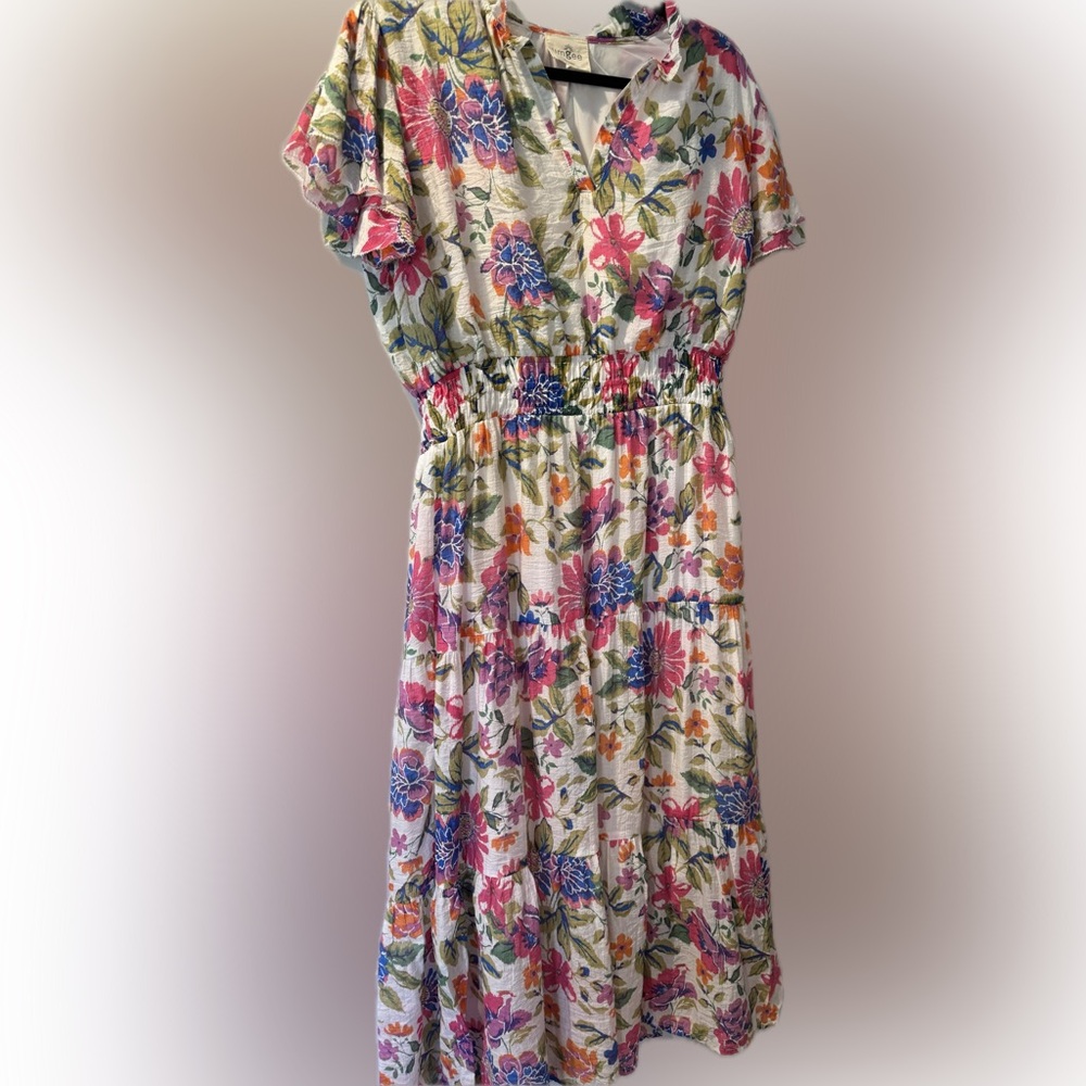 Midi vibrant floral tiered dress
